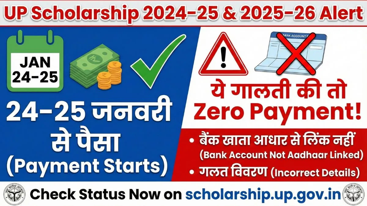 UP Scholarship 2024–25 बड़ा अलर्ट: 24–25 जनवरी से पैसा, ये गलती हुई तो Zero Balance!