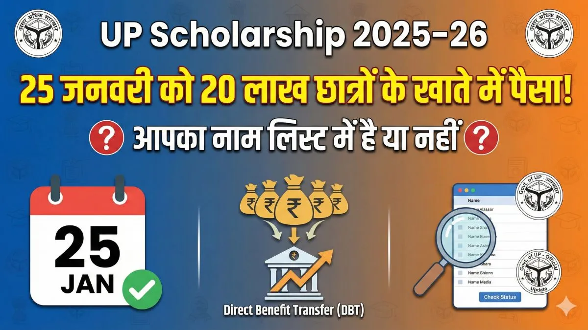 UP Scholarship 2025–26: 25 जनवरी को 20 लाख छात्रों के खाते में पैसा! आपका नाम लिस्ट में है या नहीं?