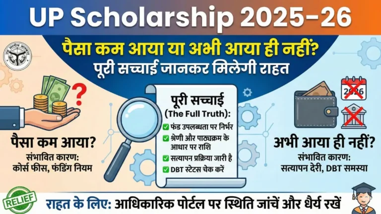 UP Scholarship 2025-26 पैसा कम क्यों आया पूरी जानकारी