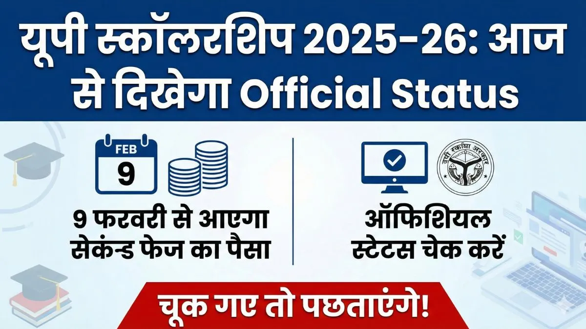 UP Scholarship 2025–26: आज से दिखेगा Official Status, 9 फरवरी से आएगा सेकंड फेज का पैसा – चूक गए तो पछताएंगे!